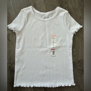 jumping beans White Ribbed Short Sleeve Tee with Lettuce Edge girl size 6